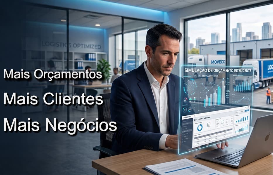 Mais orçamentos, mais clientes e mais negócios: empresário usando a simulação de orçamento inteligente da Click & Cargo